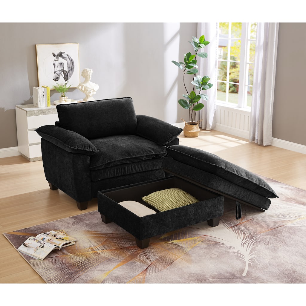Anmytek Soft Chenille Upholstered 51 Inch Oversize Chaise Lounge Chair with Ottoman and Storage