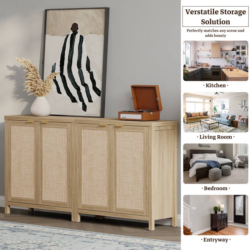 SICOTAS Rattan Sideboard Buffet Accent Storage Cabinet with 2 Doors - N/A