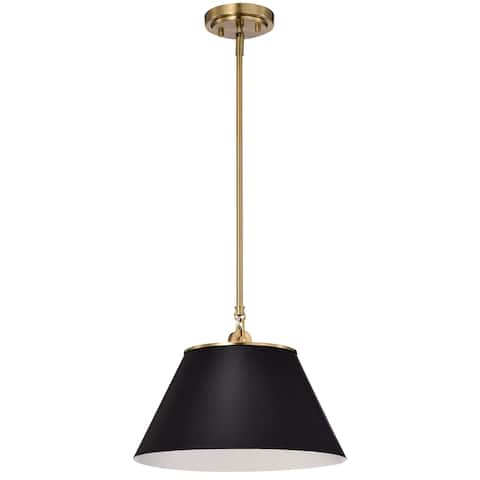 Dover 1 Light Medium Pendant Black with Vintage Brass