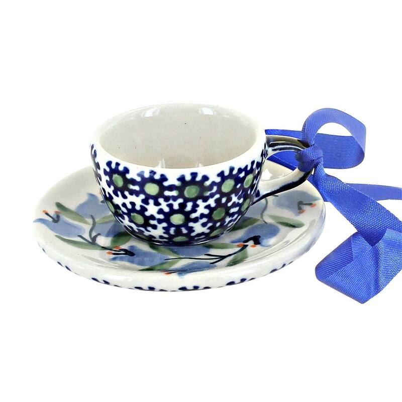 Blue Rose Polish Pottery D076 Manufaktura Cup & Saucer Ornament - Tulip