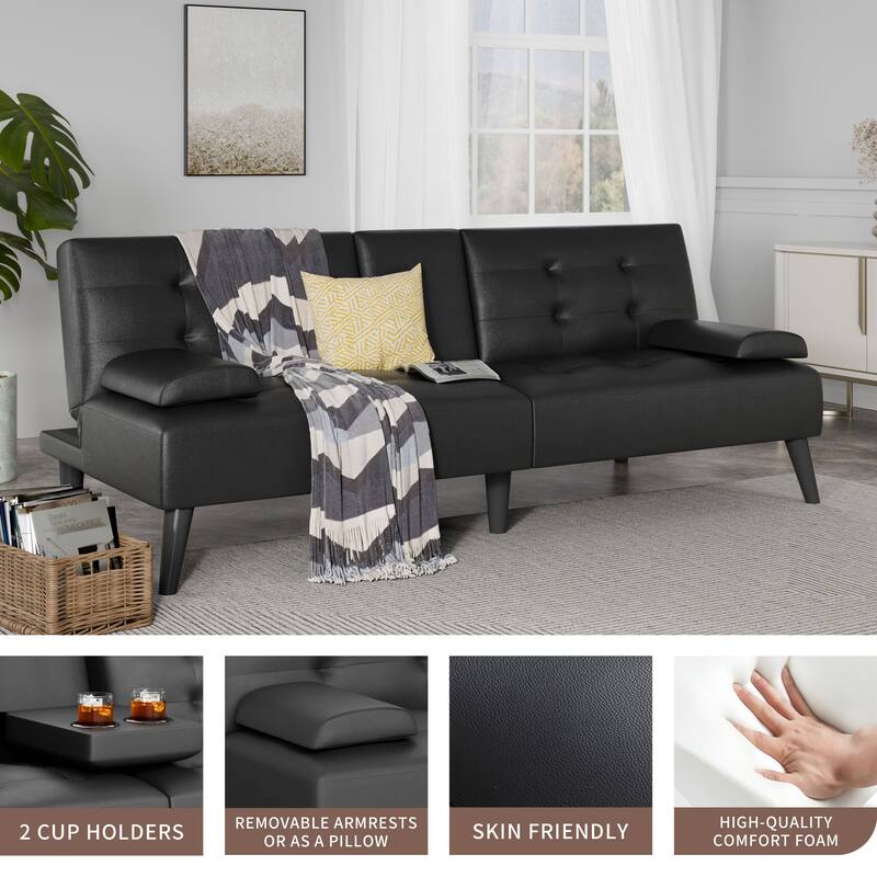 Faux Leather Tight Back Convertible Sofa Bed