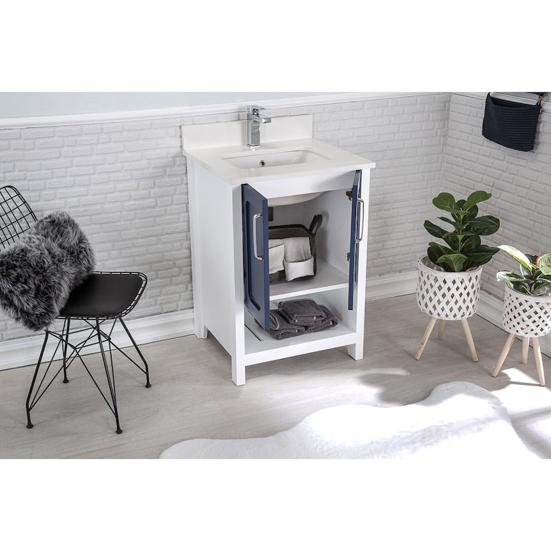Florin 24'' Free-standing Single Bathroom Vanity with Quartz Vanity Top & Mirror