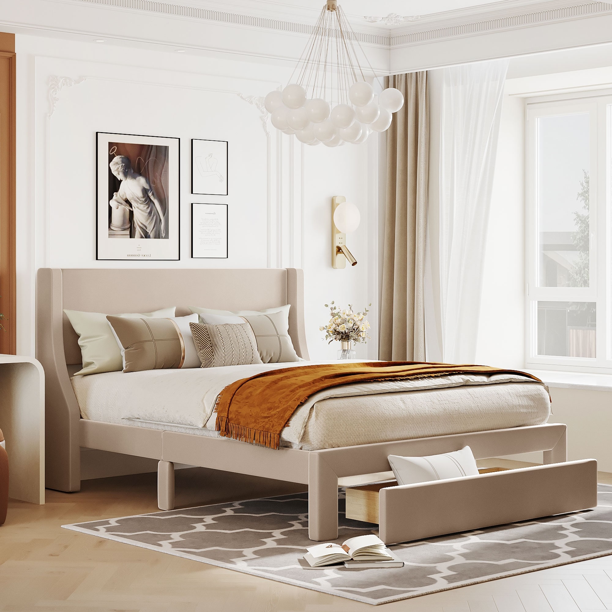 Bed frame with store big headboard