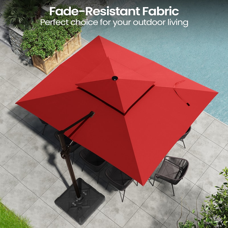 9 FT x 12 FT Outdoor Patio Dual Top Umbrella Cantilever Offset with No Base