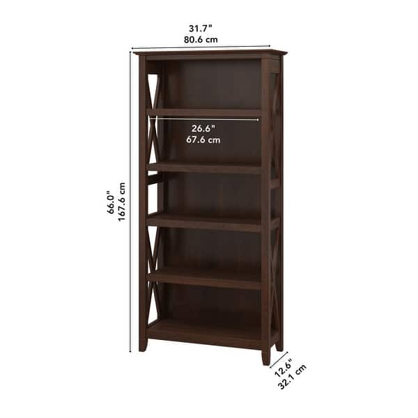 dimension image slide 6 of 15, Bush Furniture Key West Tall 5 Shelf Bookcase with Adjustable Shelves