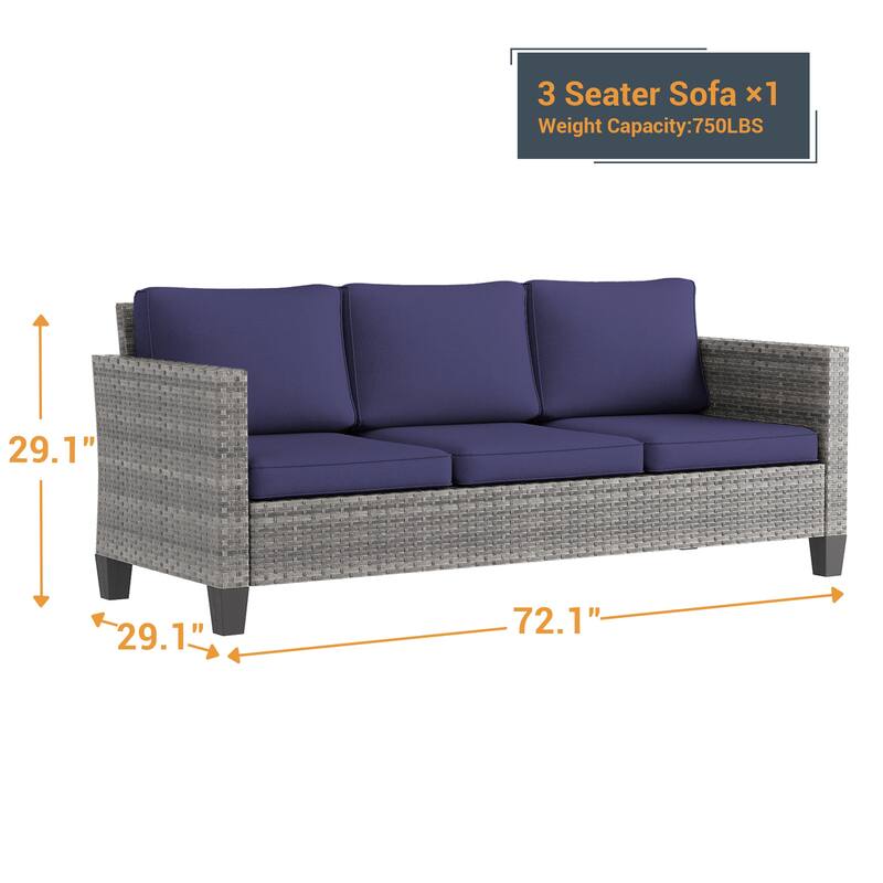 Livoosun Patio Outdoor Couch,3-Seater Furniture with Removable Cushion