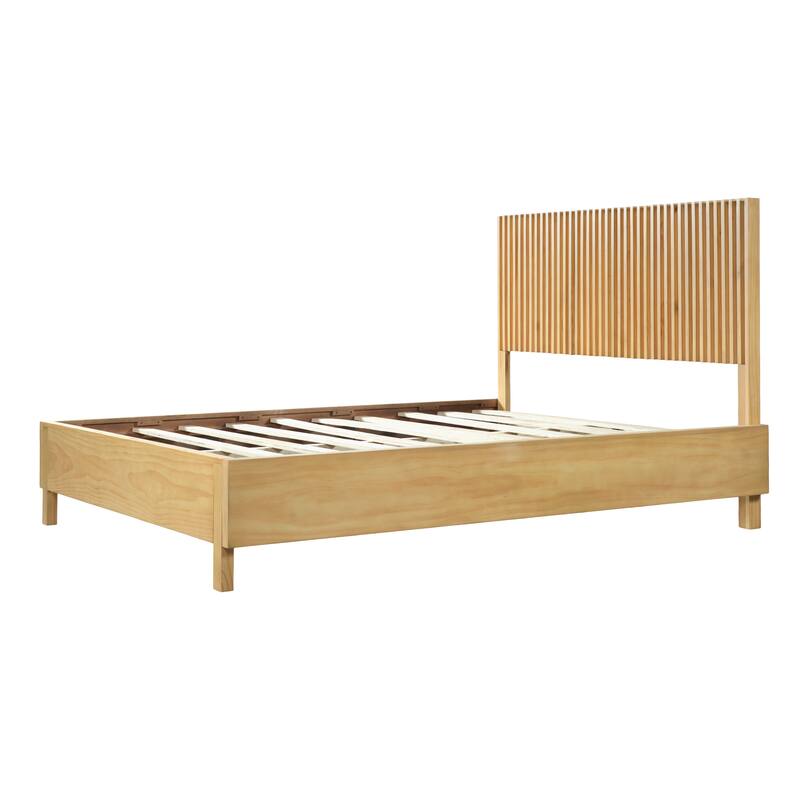 Christopher Knight Home - Adelynn Modern Wood Platform Bed with Vertical Slat Headboard, No Box Spring Needed