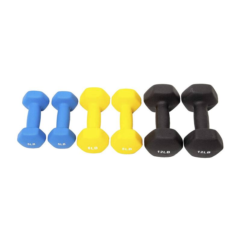 Sporzon! Neoprene Coated 3 Pairs Metal Handheld Dumbbell Weight Set w/ Stand - 13 x 5 x 5 inches