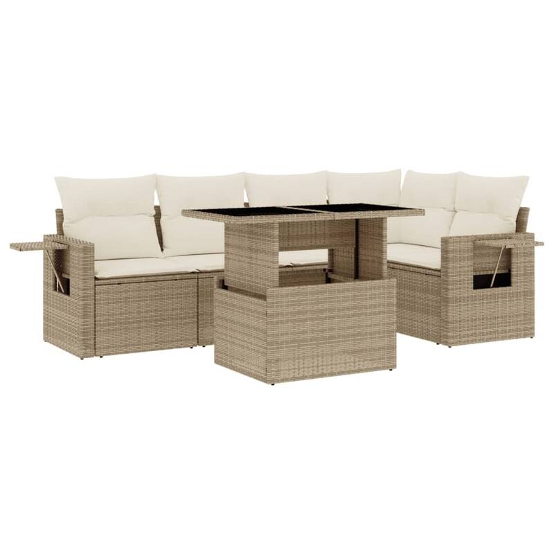 vidaXL Patio Sofa Set with Cushions Outdoor Furniture 6 Piece Poly Rattan