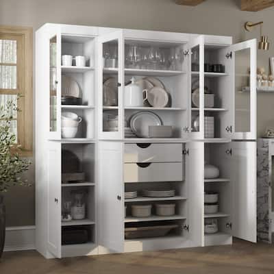 Palace Imports 100% Solid Wood 65" Pantry Cabinet with Clear Glass, Shaker Doors, 2-Drawers and Adjustable Shelves