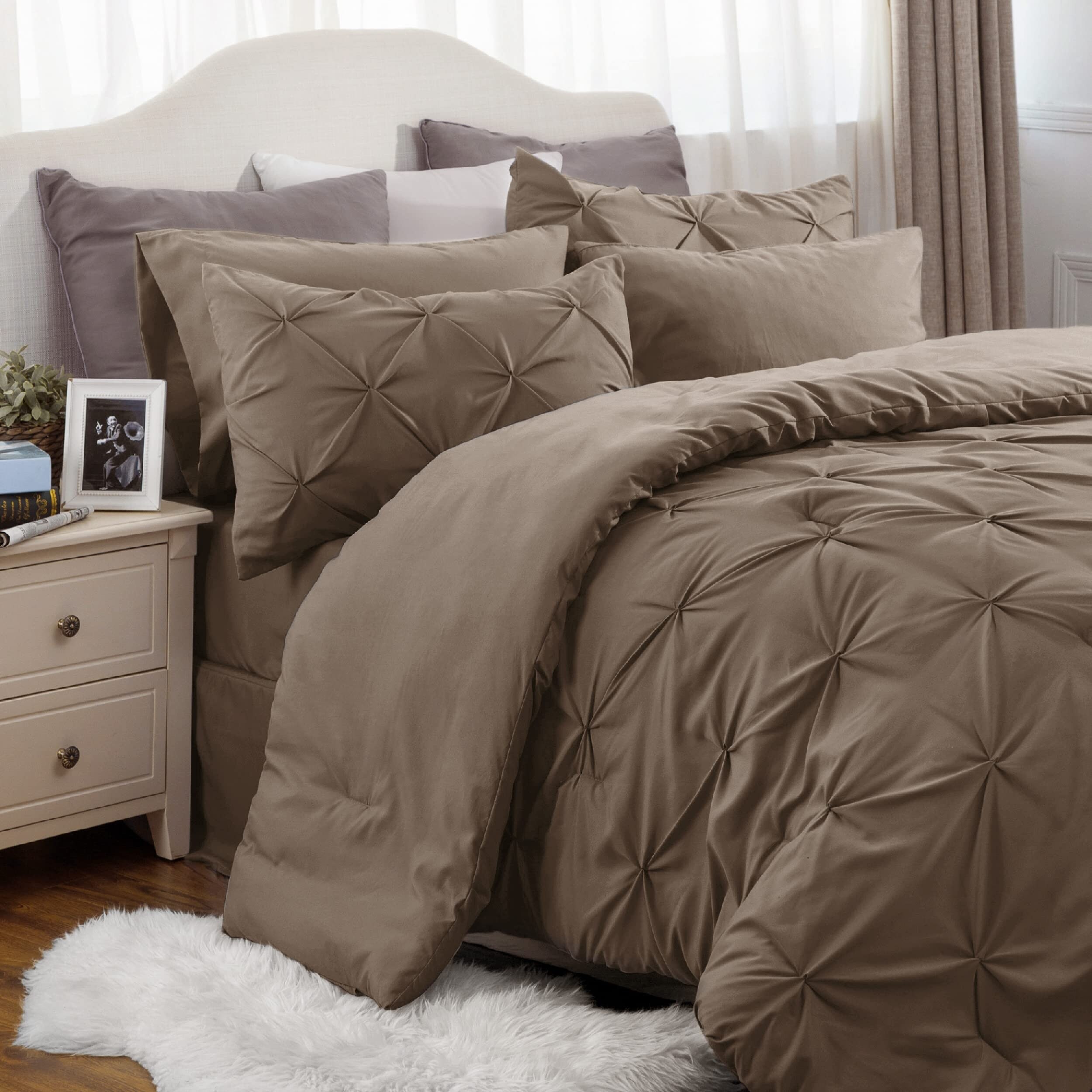 Cal King Size Comforter Sets, 7 Pieces Pintuck California King Bed