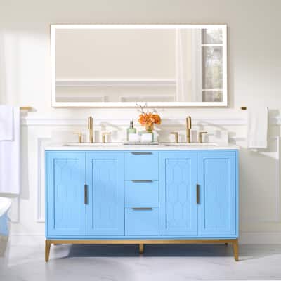 35''H Solid Wood Bath Vanity with Stain-resistant Carrera White Quartz Top and Sink