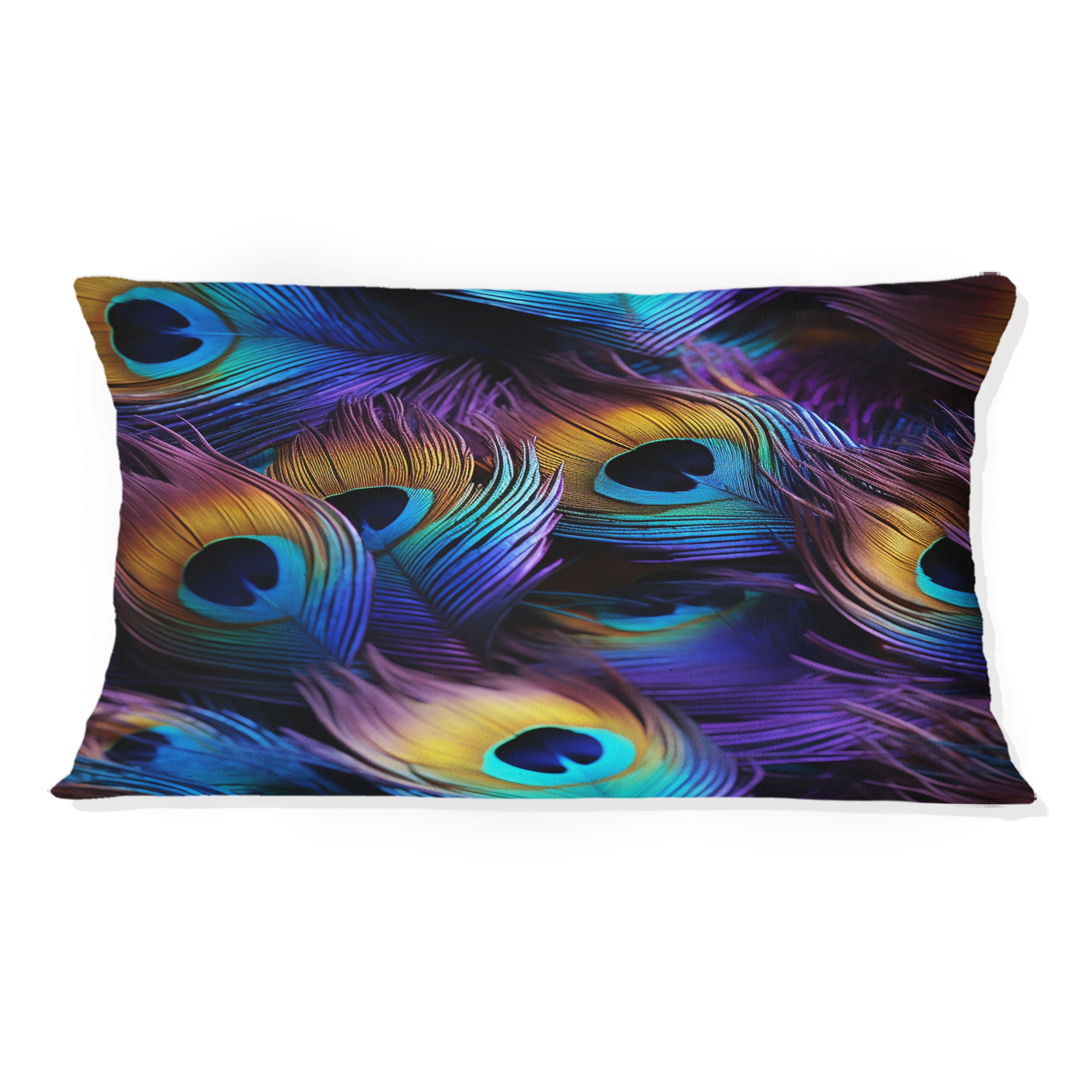 Designart Blue And Pruple Vibrant Peacock Feather Animal Print Printed Throw Pillow Bed Bath Beyond 39816305