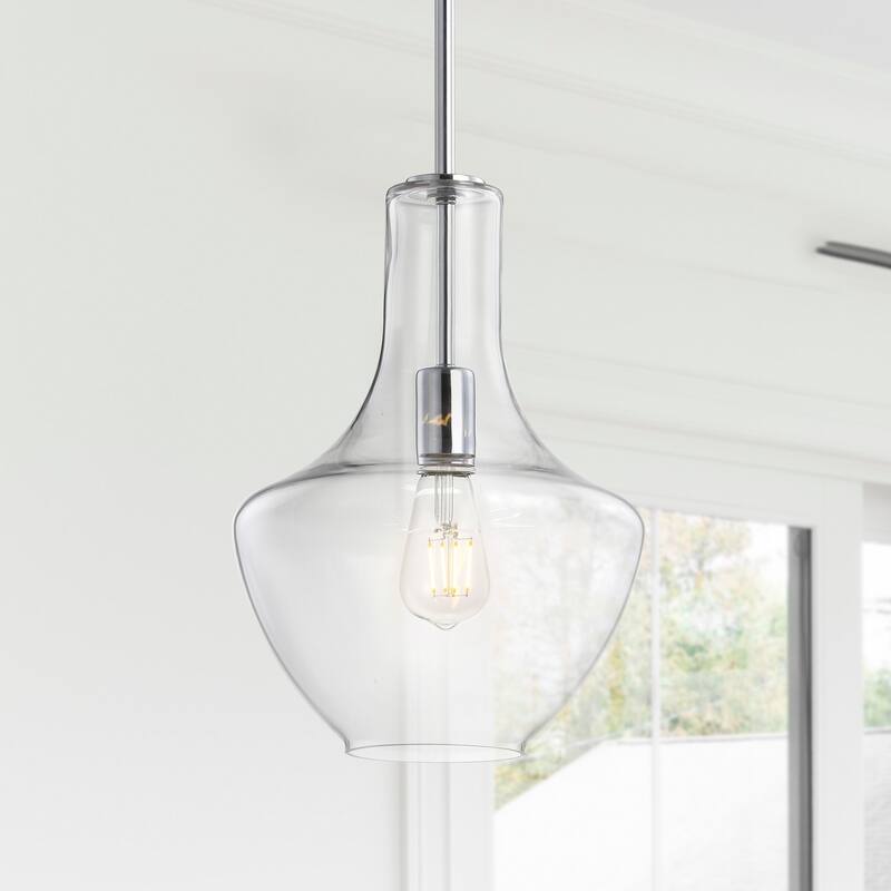 Bettina 1- Light Mid-Century Modern Iron/Glass LED Pendant, by JONATHAN Y - 10.5" - Chrome