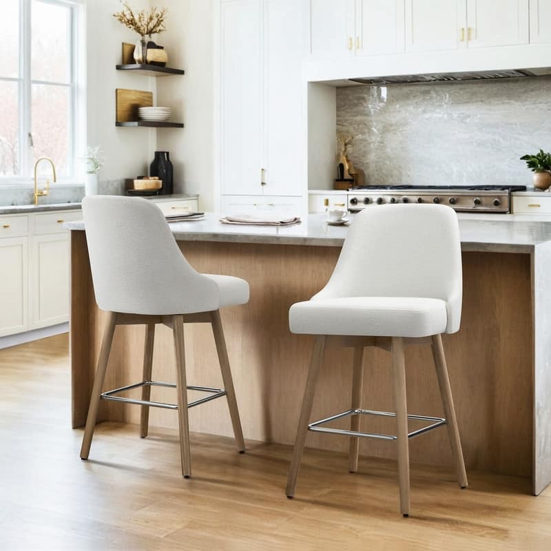 Rachel Upholstered Counter Height Swivel Barstool with Back Set of 2