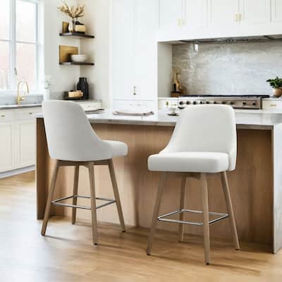 Rachel Upholstered Counter Height Swivel Barstool with Back Set of 2