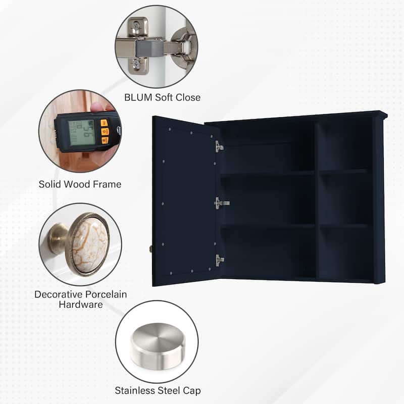 Modern Surface Mount Solid Wood Framed Medicine Cabinet With Mirror and Shelves