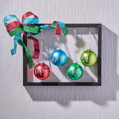 3.2" Glass "Holly, Jolly, Merry, Falala" Ball Ornaments Set of 4
