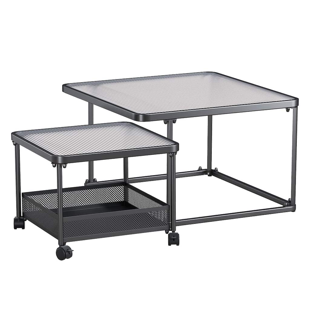 Meyreso Black Square Tempered Glass Nesting Coffee Tables with Metal Frame