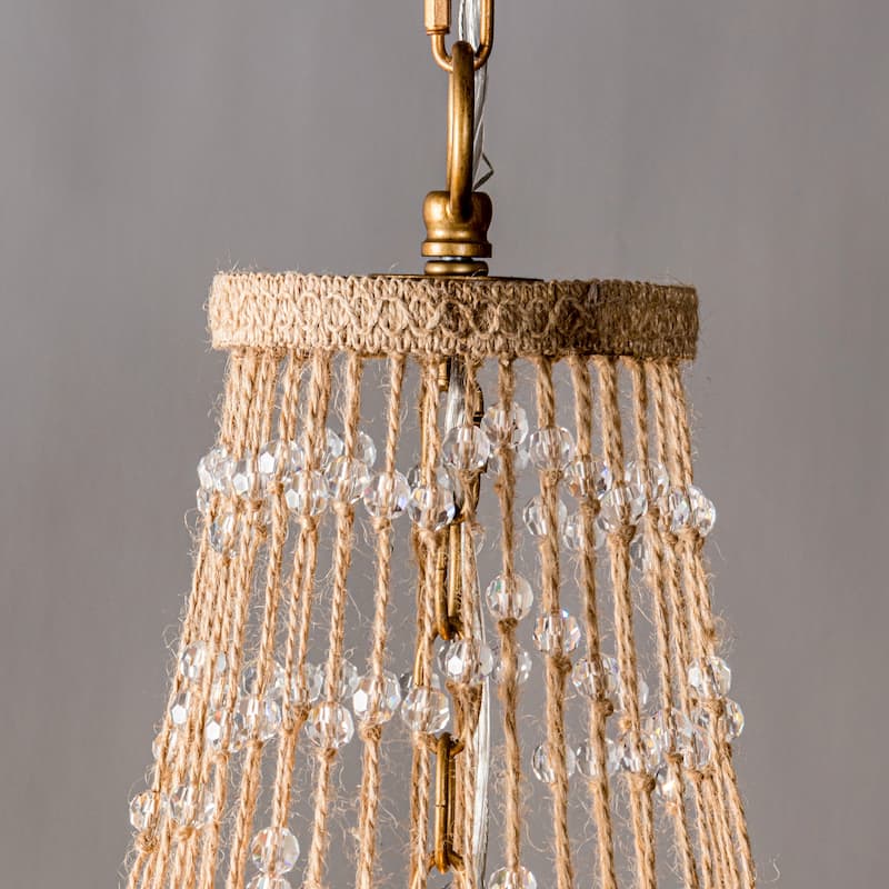 Bohemian Natural Brown Hemp Rope 4-Light Basket Chandelier - 16.54" fixture width x 25.2" fixture height