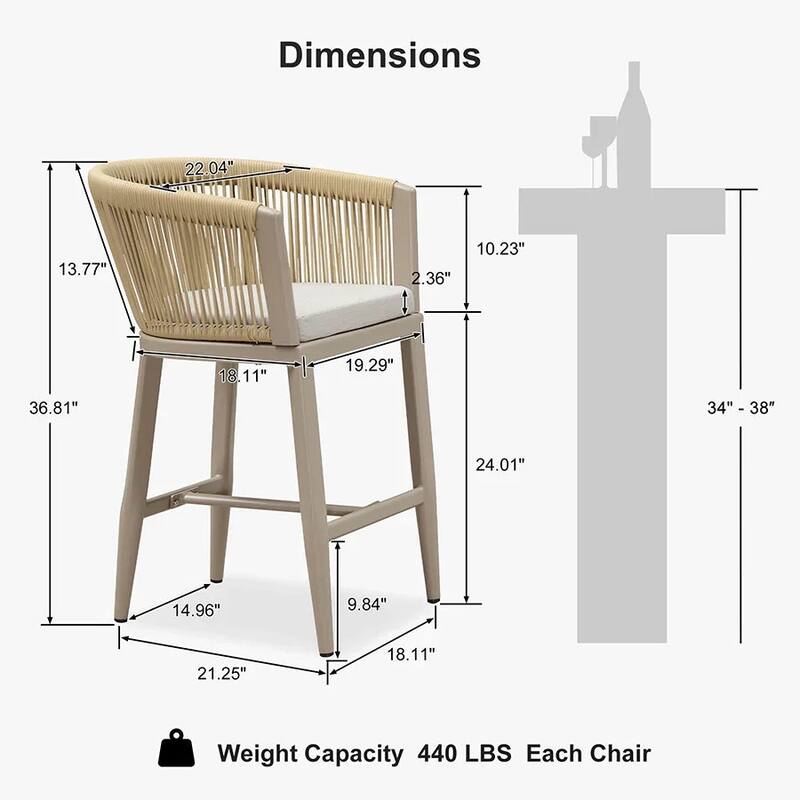 PURPLE LEAF Outdoor Dining Chairs Set of 2 Patio Counter Height Bar Stool with Cushion