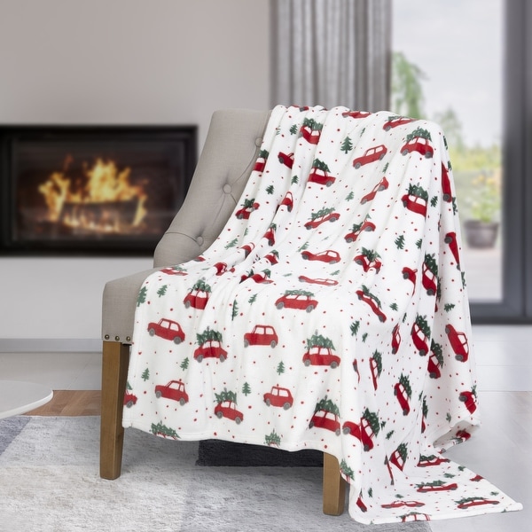 Premium Plush Christmas Throw Blanket 60in x 50in Red Cars