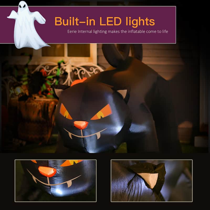 HOMCOM 6' Light-Up Black Cat Halloween Decoration with Vampire Teeth