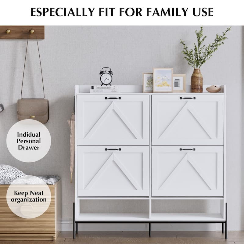 Shoe Cabinet with 4 Flip Drawers,Freestanding Shoe Storage Cabinet Organizer for Entryway,Shoe Rack Cabinet,Dry