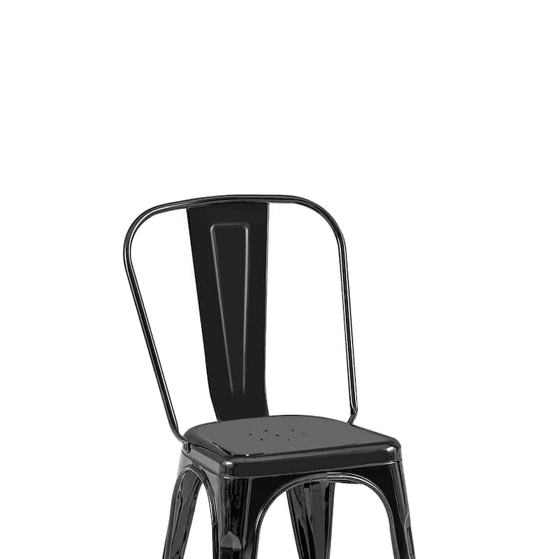 Industrial Metal 18 Inch Stackable Dining Chair Set - Set of 4 - Glossy Black