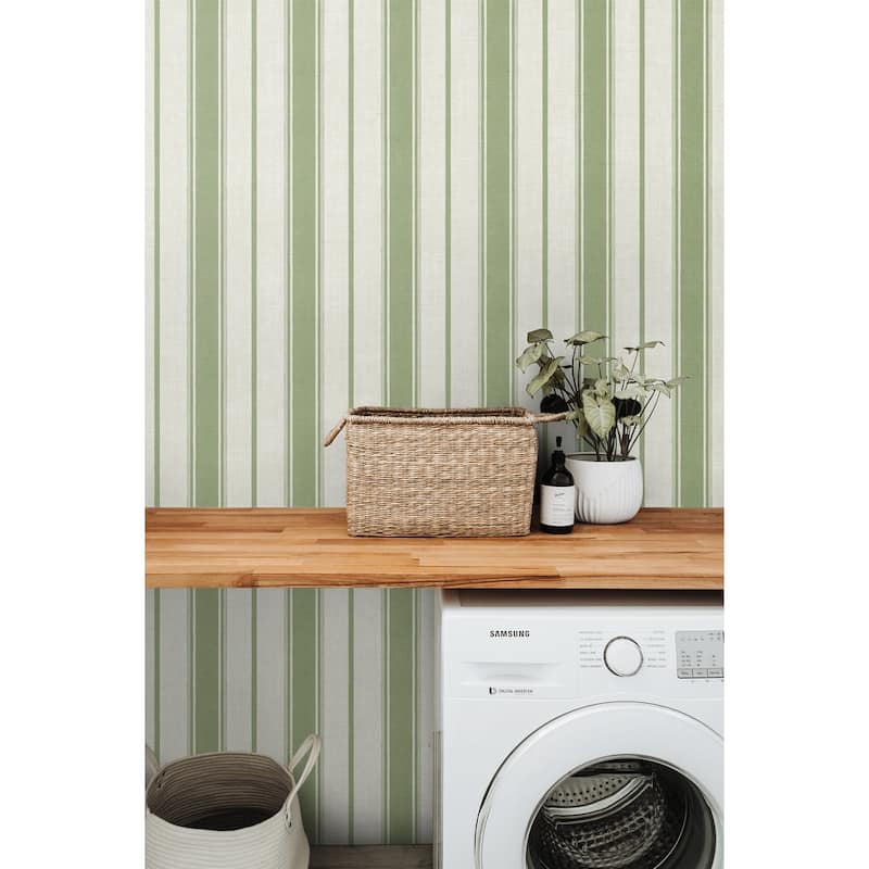 Seabrook Designs Eliott Linen Stripe Nonwoven Unpasted Wallpaper