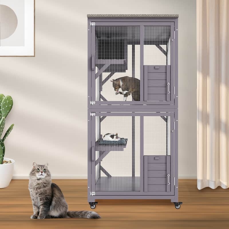 VEVOR Cat House Outdoor 3-Tier Large Catio on Wheels 64.1 in with A Resting Box - 3-Tier