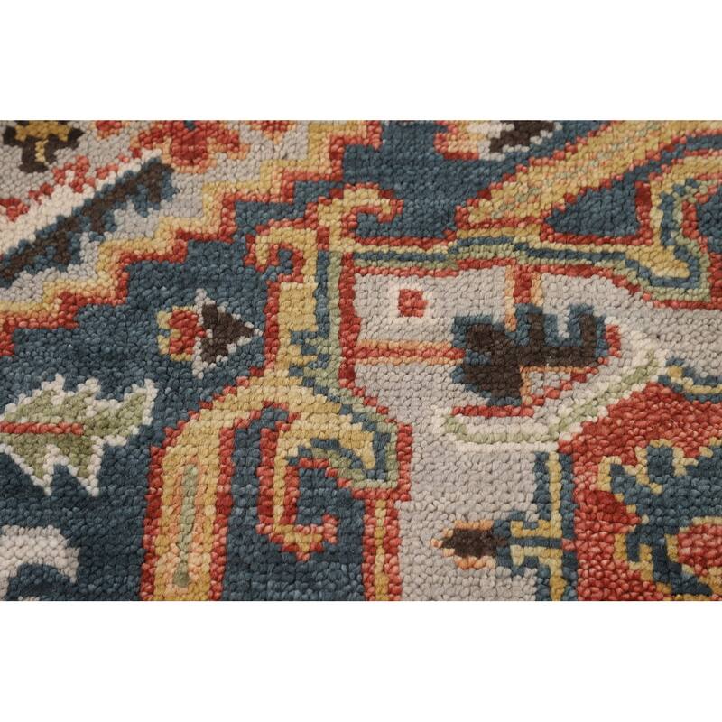 Geometric Heriz Serapi Indian Area Rug Hand-Knotted Grey Wool Carpet - 7'9"x 9'11"