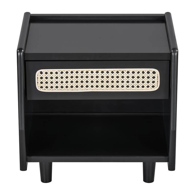 Christopher Knight Home - Zessia Retro 19" Wood Nightstand with Woven Drawer and Open Shelf