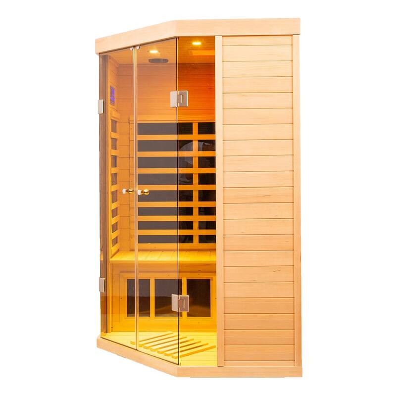 2-Person Corner Sauna with LCD Display, Touch Control, APP Control, Bluetooth and LED reading lights - 47" x 26" x 76"