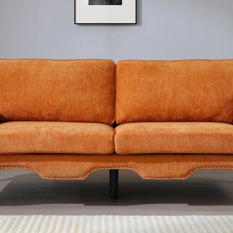 2-Seater Sofa Couch with Crystal Button Accents, Sofa Couch Loveseat with Wooden Non-Slip Legs and Rolled Armrests