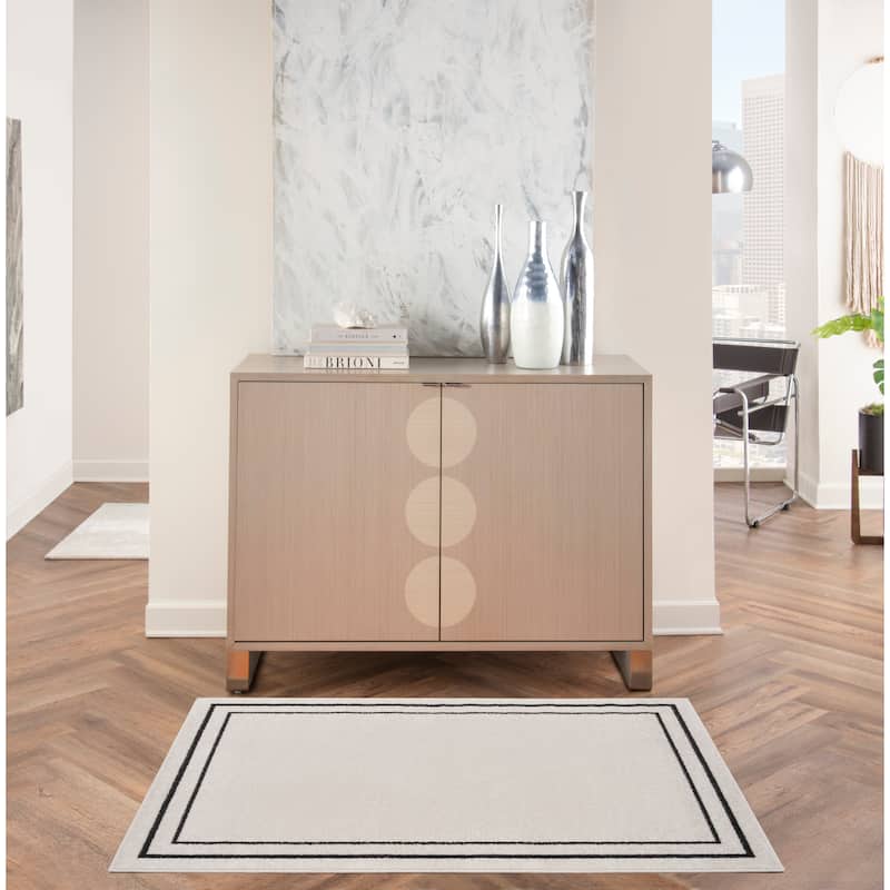 Nourison Essentials Indoor/Outdoor Solid Area Rug - 3' x 5' - Ivory/Black