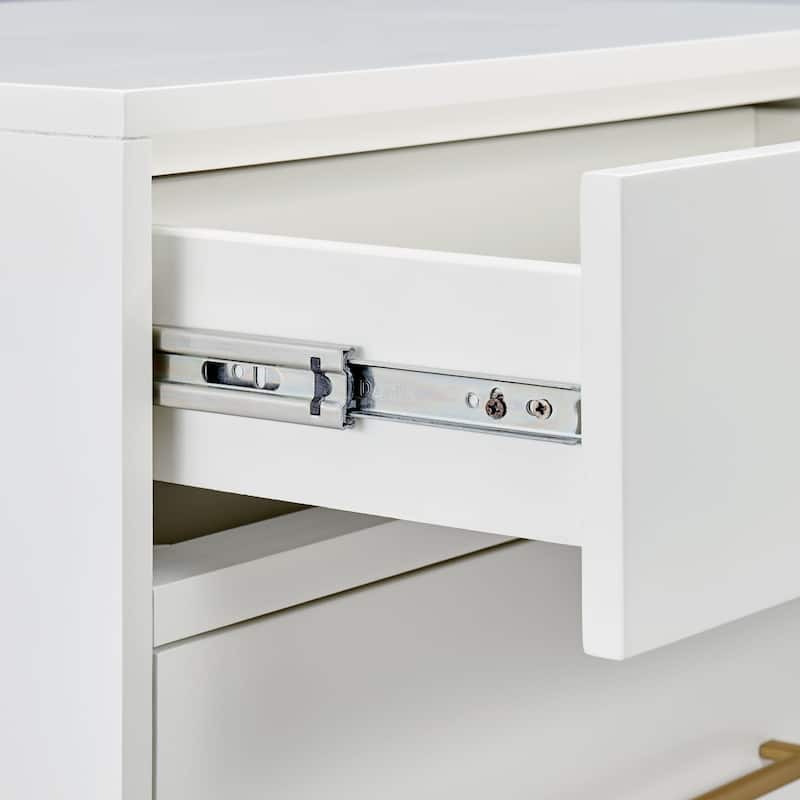 25.75" White Two Drawer Nightstand with Gold Pulls