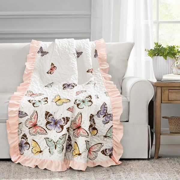 slide 2 of 9, Lush Decor Flutter Butterfly Throw Blanket 60" x 50" - Pink