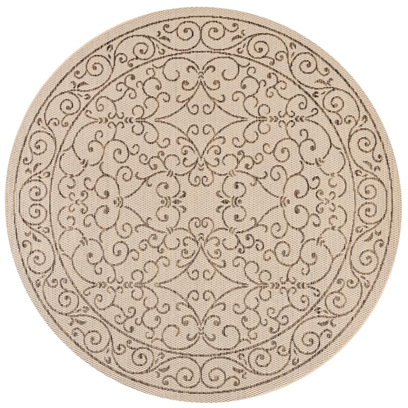 JONATHAN Y Filigree Textured Weave Indoor/Outdoor Area Rug - 5' Round - Beige/Brown