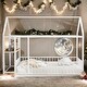 preview thumbnail 1 of 30, Metal House Bed Frame with Functional Desk Power Outlets and USB Ports White - Full
