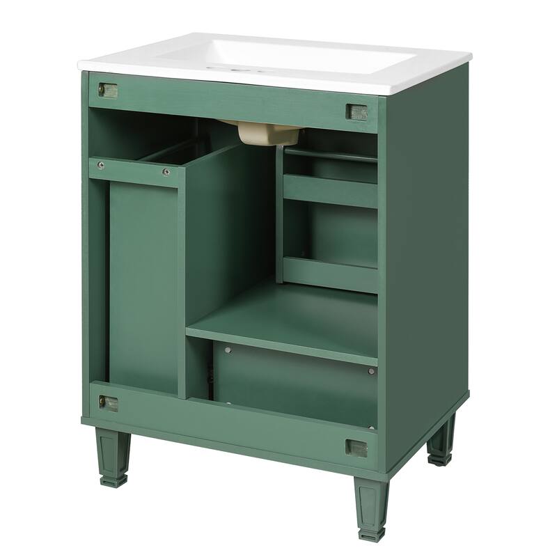 Bathroom Vanity with Ceramic Sink, Freestanding Bathroom Cabinets with Door Shelf, Deep Drawer & 2-Tier Pull-Out Baskets