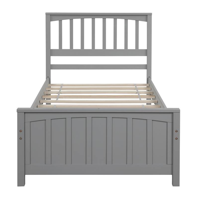 Twin Size Gray Wood Platform Bed with Headboard and Footboard