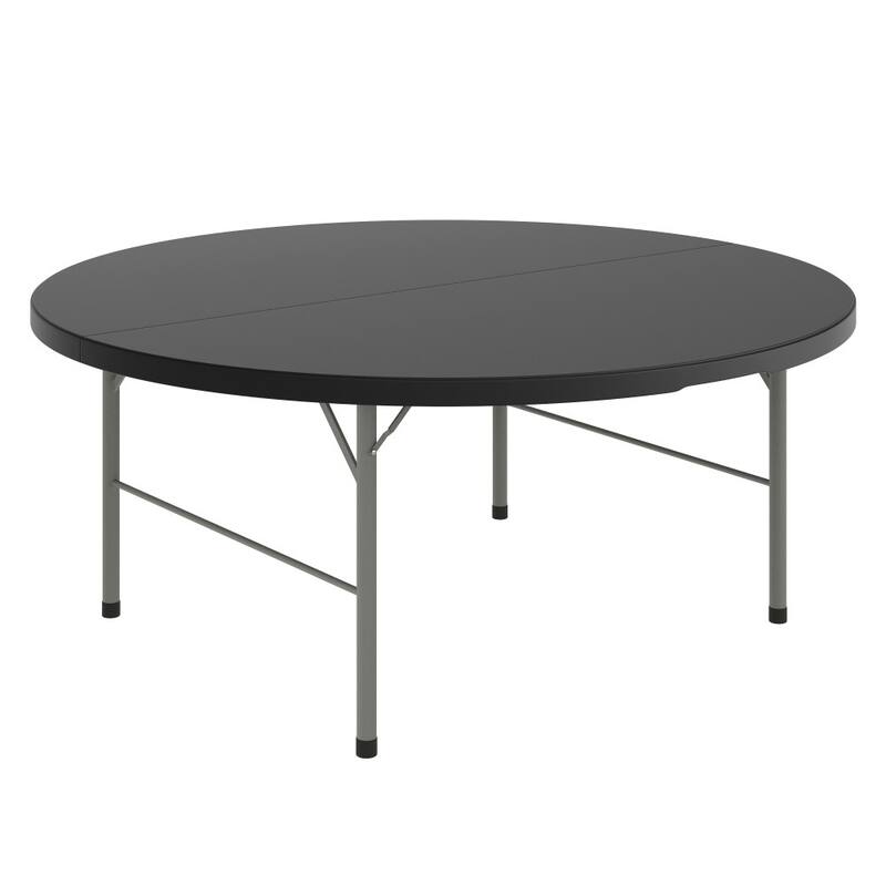 5.89-Foot Round Bi-Fold Plastic Banquet Folding Table with Handle - 70.75"D x 70.75"W x 29"H - Black