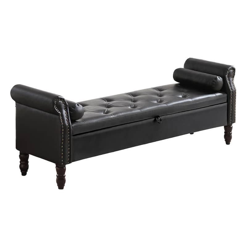 HOMYKA 66.9" Tufted Storage Bench with Rolled Arms Ottoman Long Bench
