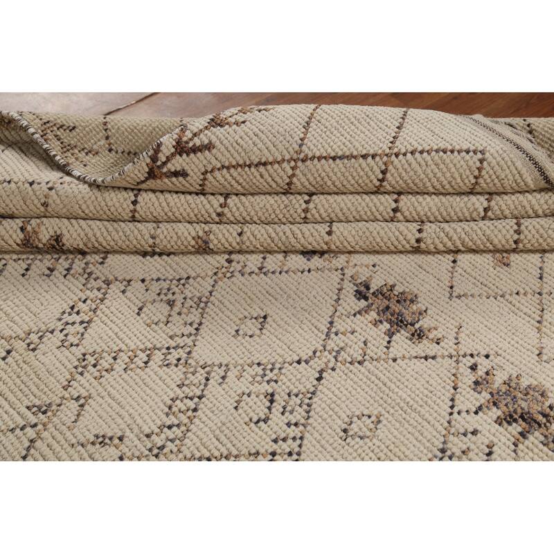 Ivory Trellis Moroccan Area Rug Handmade Wool Carpet - 8'1"x 11'8"