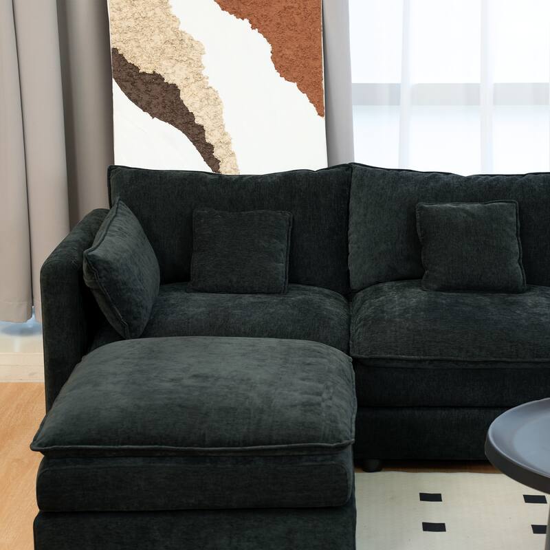 Modular U-shaped Sectional Sofa with Chaise, Chenille Upholstered Couch, Armrest Console with Cup Holders and Hidden Storage