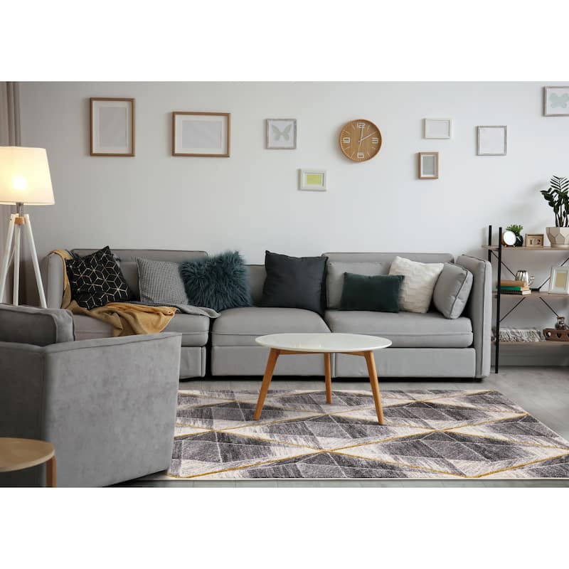 Summit Collection - Grey/White/Yellow Geometric Diamonds Rug