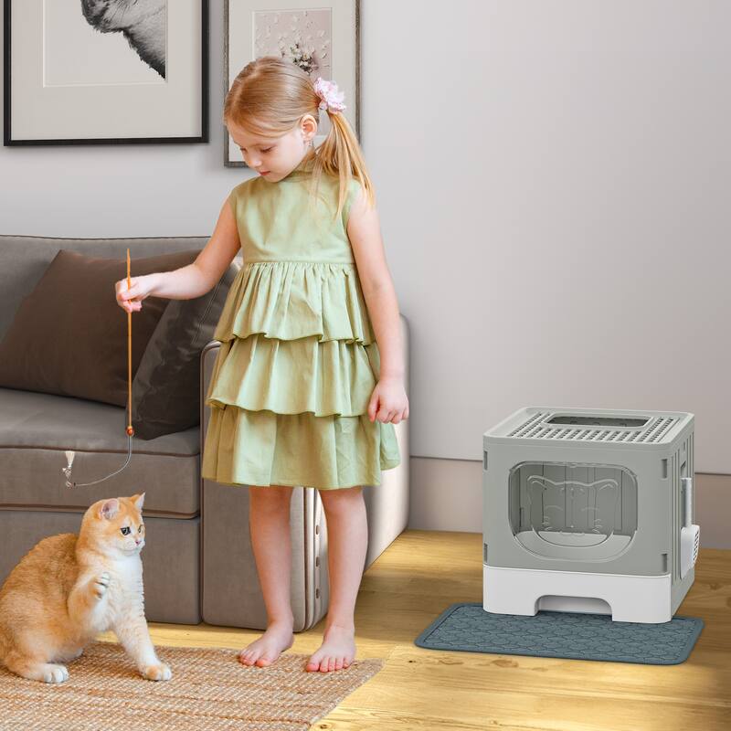 Cat Litter Box with Shovel - Light Grey