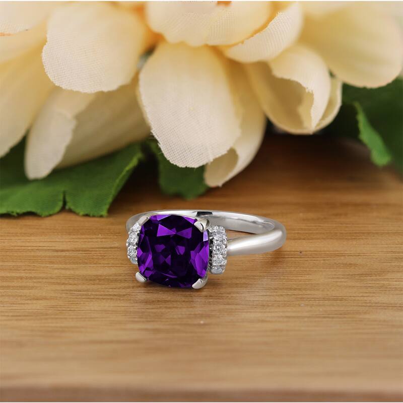 Auriya Unique 2ct Cushion-cut Purple Amethyst and Diamond Engagement Ring 1/5cttw 14k Gold