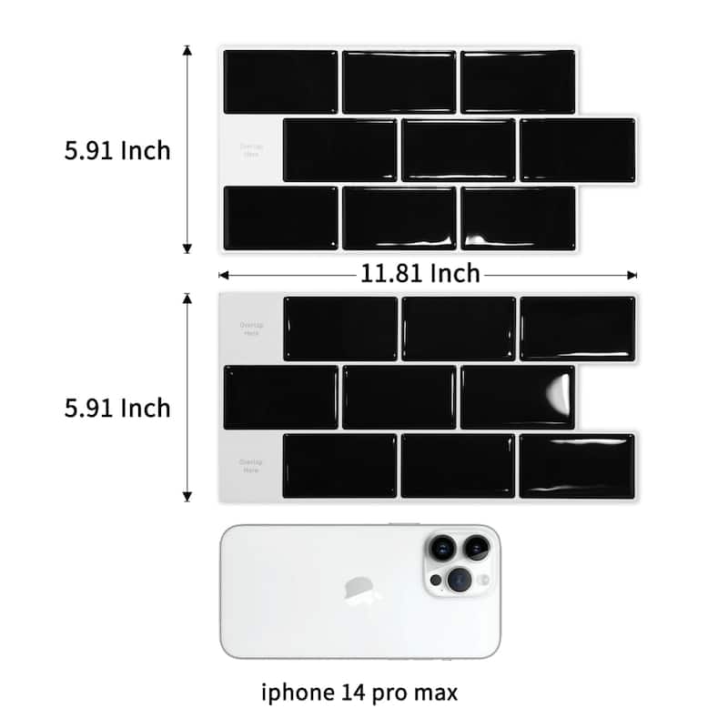 Art3d 12" x 6" 20-Pack Kitchen Backsplash Tile Peel and Stick, Vinyl Stick On Subway Tiles,Black - N/A